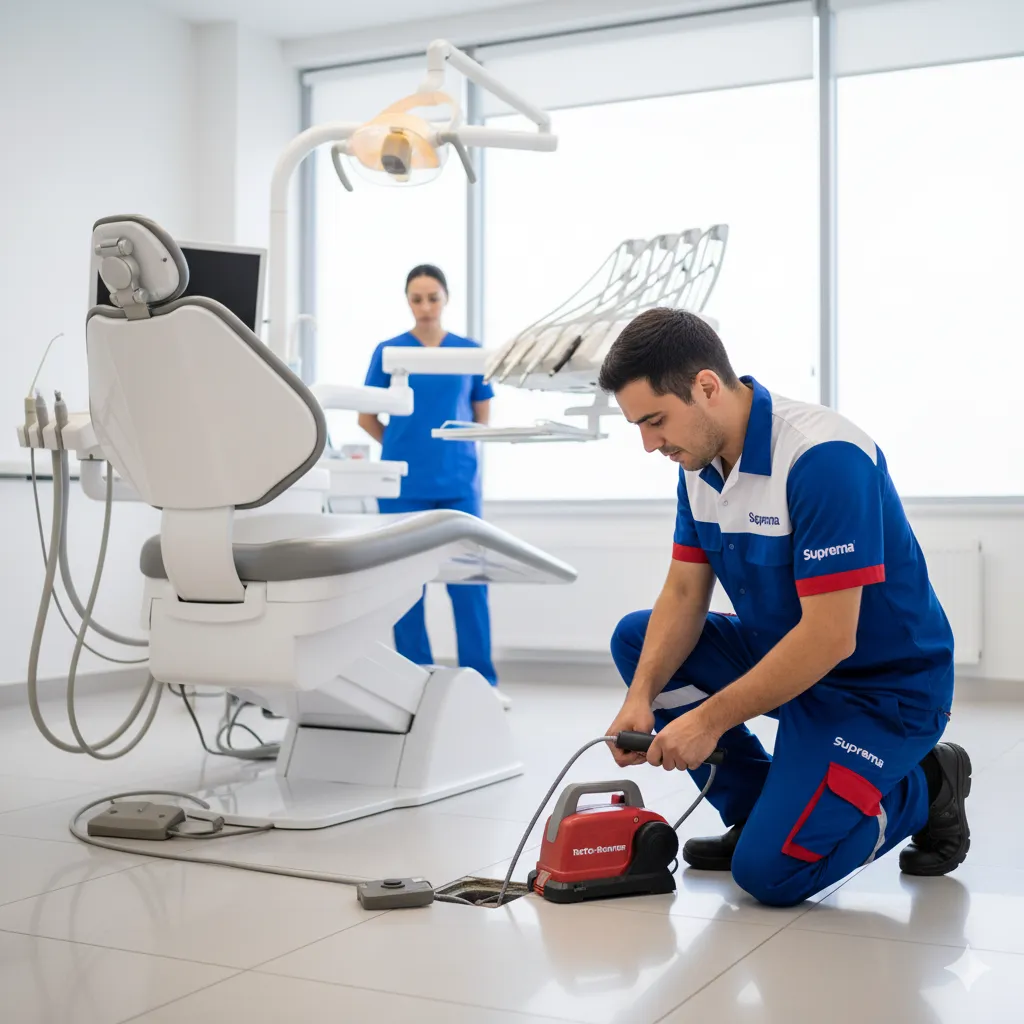 Desentupimento da linha de sucção de cadeira odontológica em consultório em Curitiba